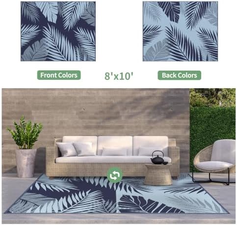GENIMO Outdoor Rug, Waterproof Plastic Rugs for Patio, 8'x10' Blue - Image 2