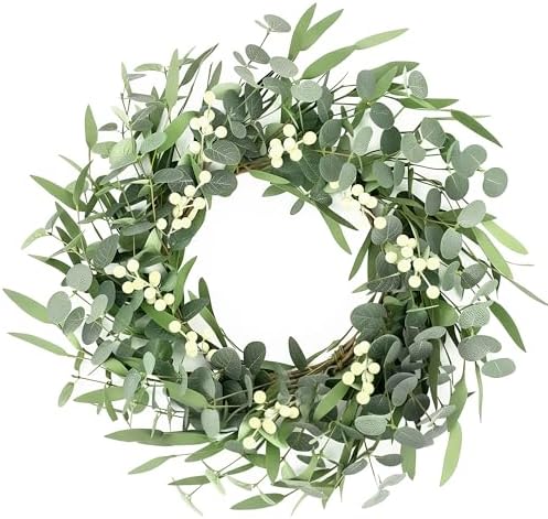 Pinkpum 20'' Eucalyptus Wreath for Front Door Green Decor for Home Farmhouse Wall Spring Summer Fall Outdoor Indoor Porch Window All Seasons by Pinkpum