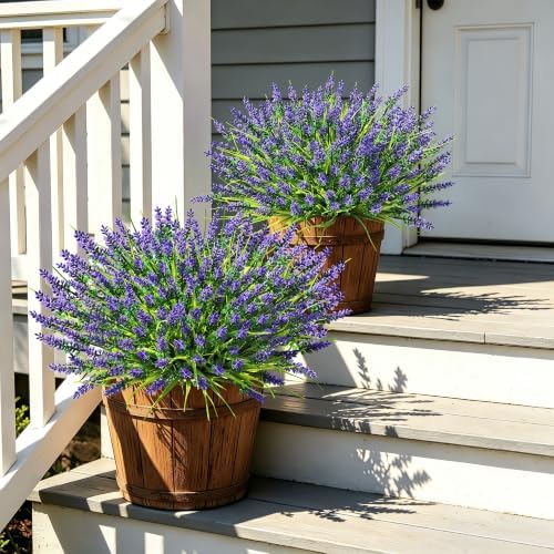 24 Bundles Faux Outdoor Plants, UV Resistant Artificial Fake Lavender Flowers with Monkey Grass for Outdoors, Realistic Faux Lavender Greenery Shrubs for Porch Yard Garden Window Box Home Decor - Image 6