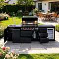 114'' Outdoor Kitchen Island, All-In-One 6 Burner Modular Outdoor Kitchen for Backyards, 83500 BTU, BBQ Grill with 304 Stainless Steel, Black Outdoor Kitchens with Sink, Refrigerator by Unknown
