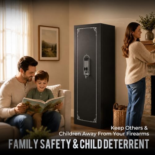 KAER 59" Tall Biometric Gun Safe for Rifles and Pistols with Top Lock Box, 10-15 Quick Access Rifle Safe with Adjustable Shelves & Rack, Door Organizer, LED Light, Long Gun Cabinet for Home Office - Image 5