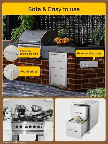 FOHERE Outdoor Kitchen Drawers Stainless Steel 2-Drawer 13" W x 20.5" H x 20.9" D, Built-in Drawer Flush Mount Double BBQ Access Drawers for BBQ Islands and Patio Grill Areas - Image 3