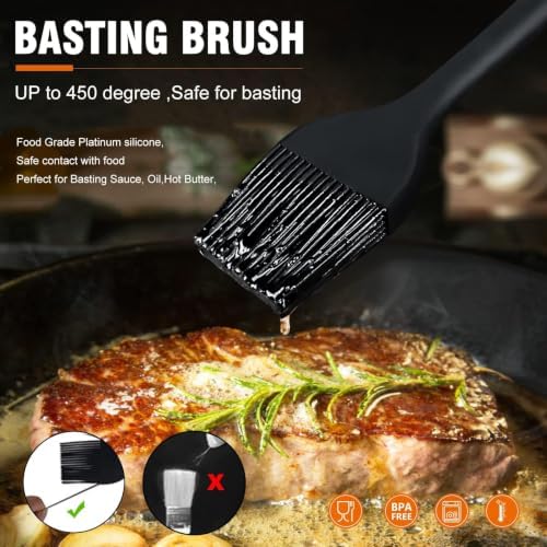 Walfos 3 Size Basting Brush, 600°F High Heat Resistant Silicone Pastry Brushes for BBQ, Baking, Kitchen Cooking, Desserts- BPA Free&Dishwasher Safe - Image 5
