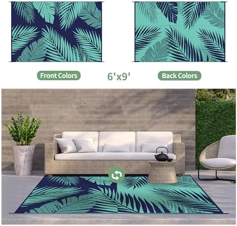 GENIMO Outdoor Rug, Waterproof Plastic Rugs for Patio, 6'x9' Blue Green - Image 2