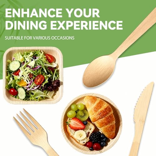 Bamboo Cutlery Set - Wooden Utensils for Eating - Disposable Wooden Cutlery set of 15 (5 Forks 5 Spoons 5 Knives) Bamboo Disposable Utensils - ECO Friendly Compostable Utensil for Party - Image 4