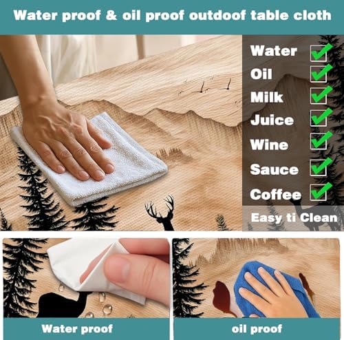 Picnic Table Cover with Bench Covers Camping Essentials Rustic Hunting Deer Forest Waterproof Windproof Camping Tablecloth Fitted Tablecloth Cover with Elastic Edge for Indoor Outdoor 3 PCS 30x72 Inch - Image 6