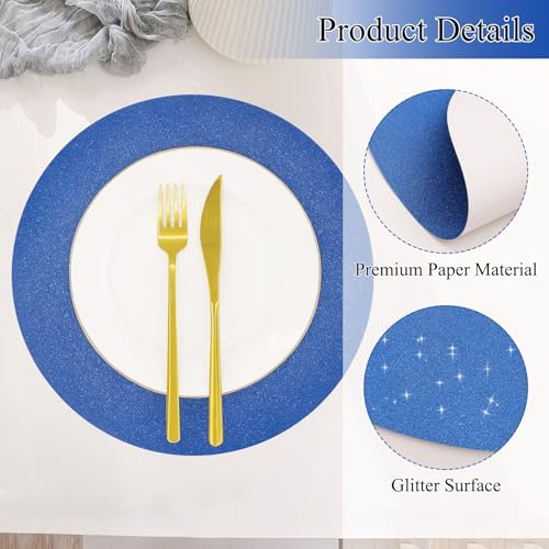 50 PCS Navy Blue Round Paper Placemats 13 Inch Round Glitter Disposable Place Mat Outdoor Tablemats for Wedding Birthday Graduation Christmas Outdoor Party Decor - Image 3