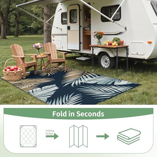 GENIMO Outdoor Rug, Waterproof Plastic Rugs for Patio, 6'x9' Yellow Navy - Image 7