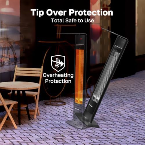 ThermoMate Outdoor Indoor Electric Patio Heater, 1500W 38.5" Portable Tower Infrared Heaer, IP55 Rated Space Radiant Heater with Remote, Timer, Tip-over Protection for Backyard, Restaurant & Garage - Image 5