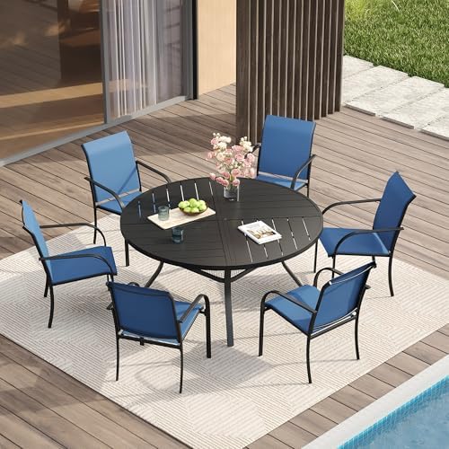 VICLLAX Patio Table and Chair Set of 6, All Weather Metal Round Outdoor Dining Furniture Set-47 Round Outdoor Table and Chairs, Black Tabletop by HOME