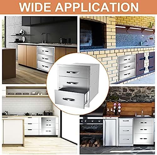 Stainless Steel Outdoor Kitchen Drawers - 3-Drawer BBQ Drawer, Built-in, Flush Mount for Outdoor Kitchens & BBQ Islands, 18Wx23Dx24H - Image 6