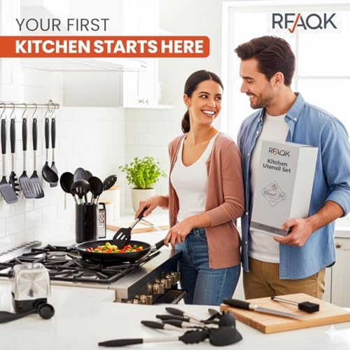 40PCs Silicone Cooking Utensils Set 446℉ Heat Resistance, RFAQK BPA Free Kitchen Utensils Set for Nonstick Cookware, Gadgets includes Can Opener, Potato Smasher,Peeler,Tongs,Spatula Set,Pizza Cutter - Image 2