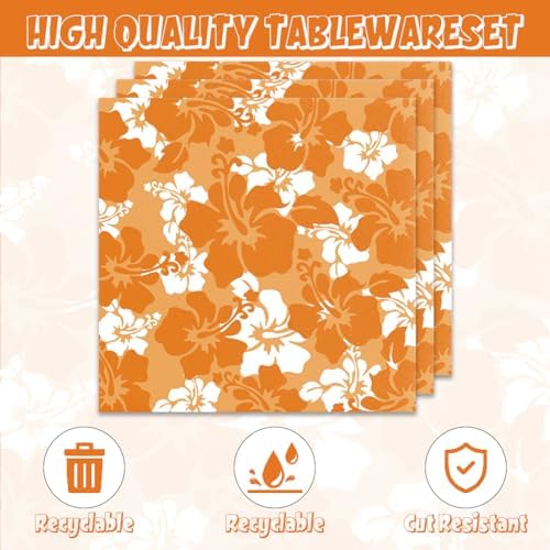 Orange Hawaiian Hibiscus Flowers Party Decorations for Kids Tropical Party Decorations 40PCS Hawaiian Flower Theme Party Plates and Napkins - Image 4