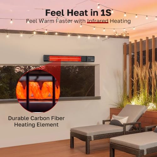 ThermoMate Infared Patio Heater for Outdoor, Electric 1500W IP65 Waterproof with Remote, 9 Heating Levels & 24H Timer for Restaurant Backyard, Plug-in 120V Black - Image 3