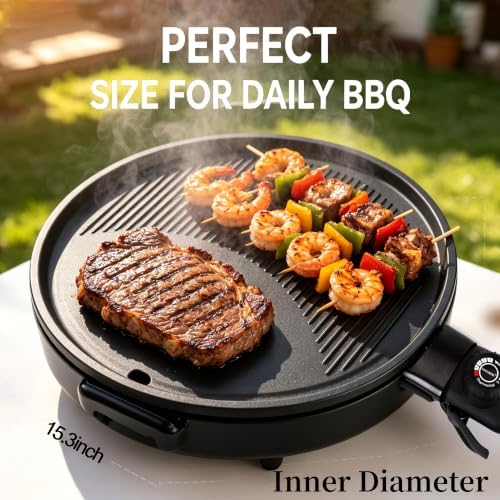 2-in-1 Outdoor Electric Grill & Portable BBQ with Removable Stand - Features Non-Stick Baking Pan & Intelligent Temperature Control for Balcony, Backyard, Camping, and Party Use, Gray - Image 4