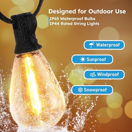 GvvooHome LED Outdoor String Lights, 50FT Waterproof Patio Lights with 16 Shatterproof S11 Plastic Bulbs, 2700K Warm White Edison Hanging Lights for Backyard, Garden, Porch, Bistro - Image 5