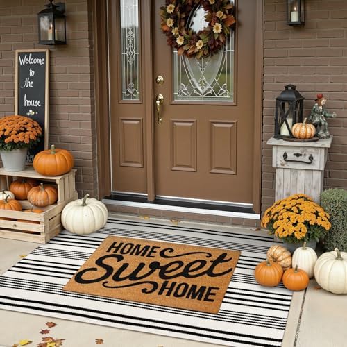 Fall Front Door Mat 3'x5', Cotton Woven Washable Striped Outdoor Rug - Image 3