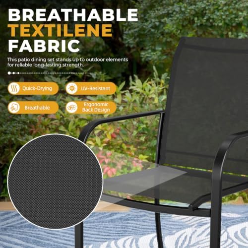 Incbruce 8 PCS Patio Dining Set with Sky Blue Umbrella, Outdoor Dining Set of 6 Textilene Chairs and 53" Round Table with Umbrella Hole for Backyard, Garden, and Poolside (Black) - Image 4