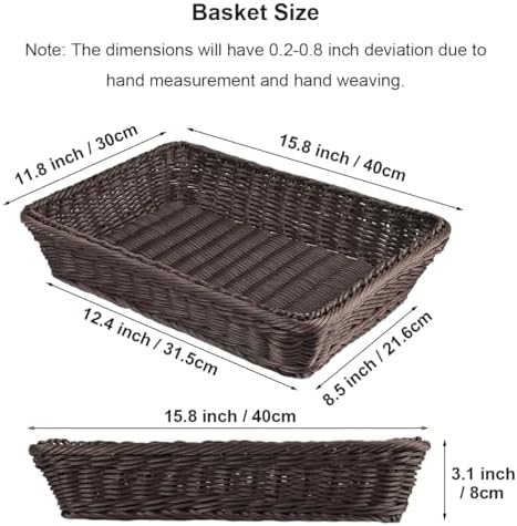Large Wicker Bread Basket for Party Food, Rectangle Woven Fruit Basket, Gift Baskets Empty, Sturdy Durable Stackable Storage Baskets for Kitchen, Store, Restaurant, Party (Coffee, L) - Image 2