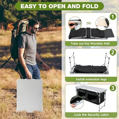 Camping Table with Storage, Portable Lightweight 3 Height Adjustable for Outdoor,Black - Image 6