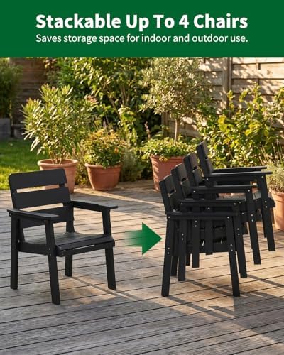 7pcs Patio Dining Set with Umbrella Hole Table & 6 Chairs, Black - Image 7