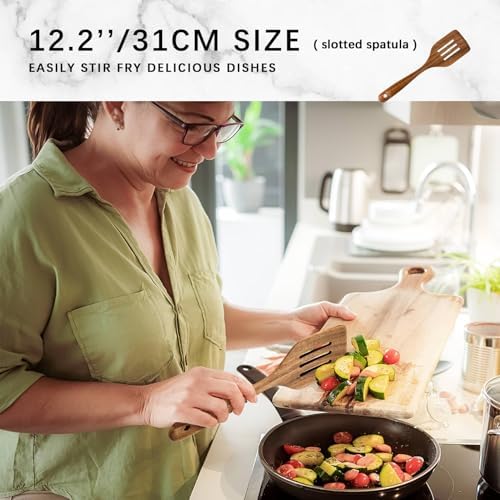 Wooden Spoons for Cooking, 9-Piece Acacia Wood Cooking Utensil Set - Image 3