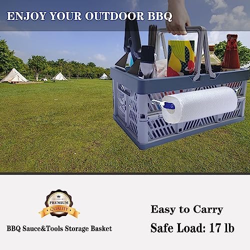 BBQ Caddy Grill Tools Storage Basket with Paper Towel Holder, - Image 3