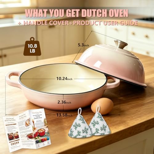 Cast Iron Bread Dutch Oven 6QT Cream Enameled with Lid - Image 6