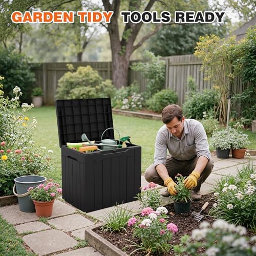 32 Gallon Deck Box Outdoor Indoor Waterproof Storage Box for Patio Furniture, Pool Accessories, Garden Tools, and Cushion Storage, Black - Image 3