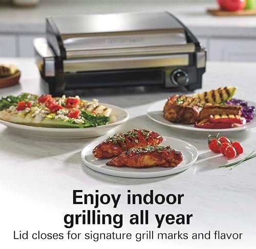 Hamilton Beach Electric Indoor Searing Grill with Adjustable Temperature Control to 450F, 118 sq. in. Surface Serves 6, PFAS-Free Removable Nonstick Grate, Stainless Steel (25360) - Image 3