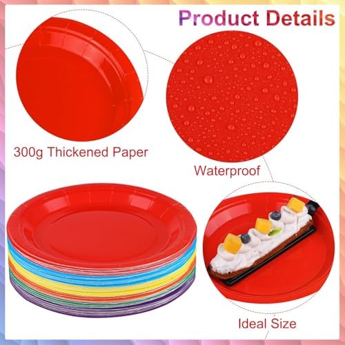 Breroa 72 Pcs Rainbow Paper Plates 7 Inch Bulk Rainbow Plates Disposable - Image 3