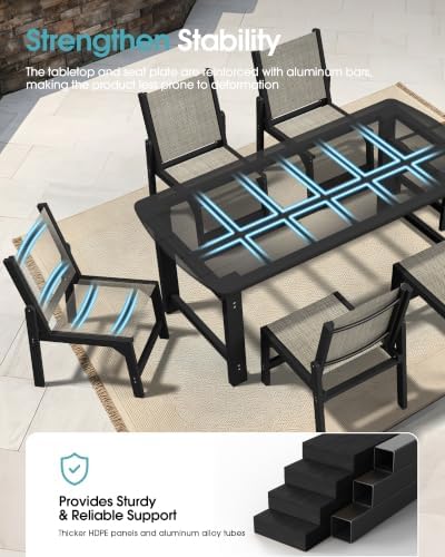 Ciokea HDPE Outdoor Dining Set, Patio Table and 4 Stackable Chairs, Black - Image 5