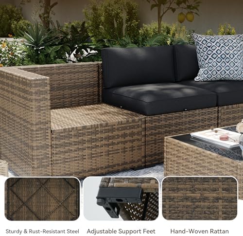 Aoxun Patio Furniture Sets, 15-Piece Outdoor Patio Furniture with 44'' Propane Gas Firepit Table, Wicker Outdoor Conversation Set Sectional Sofa for Backyard, Poolside, Garden - Image 6