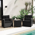 RELAX4LIFE 3-Piece Patio Furniture Set - Wicker Rattan Bistro Sofa Set with Glass Top Coffee Table, Washable Cushions for Porch, Balcony, Backyard, Poolside, Outdoor Conversation Set (Black) by RELAX4LIFE
