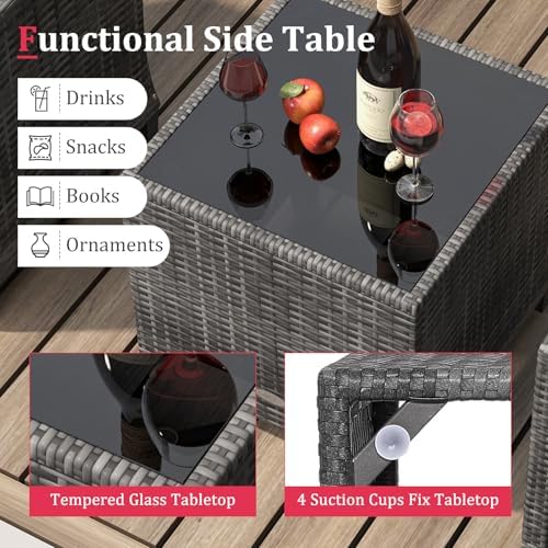 KOTEK 3 Piece Patio Furniture Set, Outdoor PE Rattan Conversation Set with Washable Cushions & Tempered Glass Tabletop, Wicker Chairs and Table Set for Porch, Garden, Balcony (Red) - Image 5