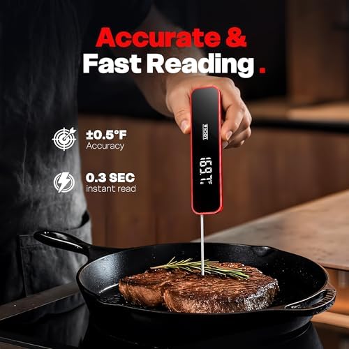 0.3 Sec Instant Read Meat Thermometer Digital for Grilling, Red - Image 2