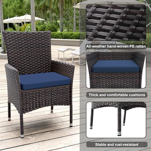 ALAULM 5 Piece Patio Dining Set All-Weather Wicker Outdoor Furniture Set w/Tempered Glass Tabletop, Removable Cushions and Umbrella Hole for Patio, Backyard, Garden, Poolside（Navy） - Image 4