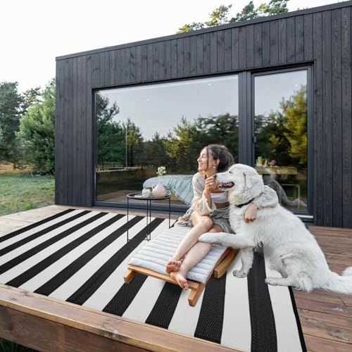 Outdoor Rug 8 x10 ft, Plastic Rug for Patio, Black & White - Image 3