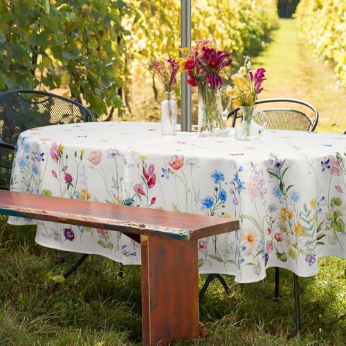 Oval Outdoor Tablecloth with Umbrella Hole and Zipper, Patio Table Covers for Spring/Summer, Machine Washable Outdoor Party/Picnic Oval Table Cloth 60 X 120 Inches - Image 2