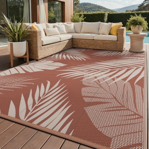 GENIMO Outdoor Rug, Waterproof Plastic Rugs for Patio, 8'x10' Brick Red by GENIMO