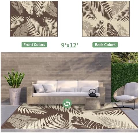 GENIMO Outdoor Rug, Waterproof Plastic Rugs for Patio, 9'x12' Coffee Beige - Image 2