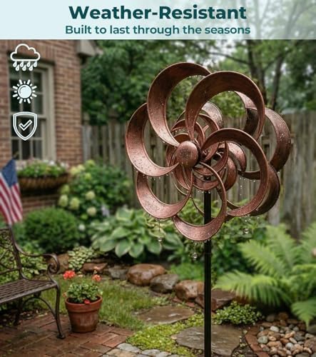 Metal Wind Spinner Outdoor, 63" Double-Sided Copper Decor - Image 5