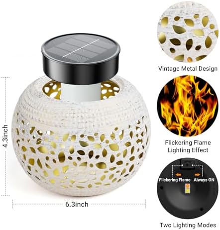 Solar Lanterns Outdoor Waterproof Table Lights: Upgraded Solar Flame Lantern, 2 Lighting Modes White Lantern Flickering Light for Garden Yard Balcony Indoor Tabletop Decor, Gifts for Women - Image 6