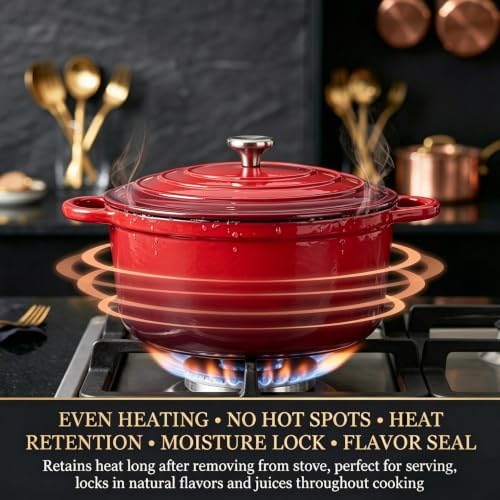 QuliMetal 5-Piece Red Enameled Cast Iron Cookware Set - Image 4