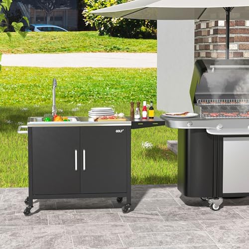 GDLF Outdoor Grill Table with Sink, Metal Grill Cart Sink Station - Image 3