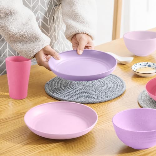 Teivio 32-Piece Plates and Bowls Sets for 8, Purple Ombre Dinnerware Sets - Image 4