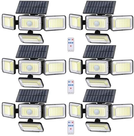 Solar Lights Outdoor, 288 LED 2800LM Motion Sensor Outdoor Light with Remote Control, 4 Heads IP65 Waterproof Solar Flood Security Lights for Outside Patio Wall -6PACK by Unknown