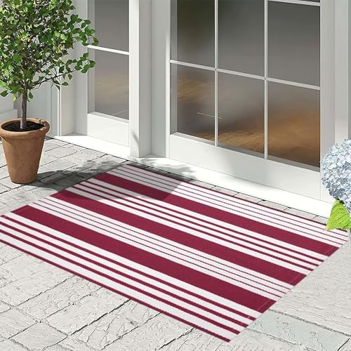 Red and White Striped Outdoor Rug 24"x35"Cotton Washable Door Mat Outdoor - Image 5
