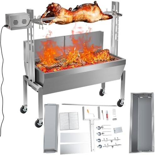 36" BBQ Pig & Lamb Spit Roaster, 40W Electric Rotisserie Grill Kit with 145 LBS Load Capacity, Stainless Steel Charcoal Spit Grill with Adjustable Height & Casters for Outdoor Camping Party by LoJok