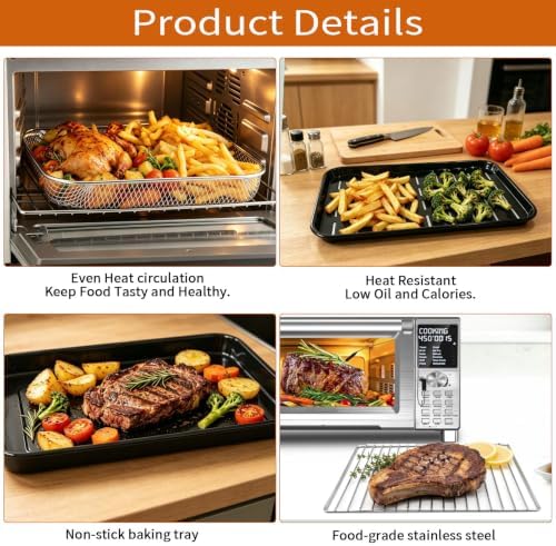 Air Fryer Accessories for Nuwave Bravo XL Pro Air Fryer Toaster Oven 30QT, Air Fryer Baking Pan Tray Basket Wire Rack Grill Racks Baking Tray Replacement Parts Set Kit - Image 4